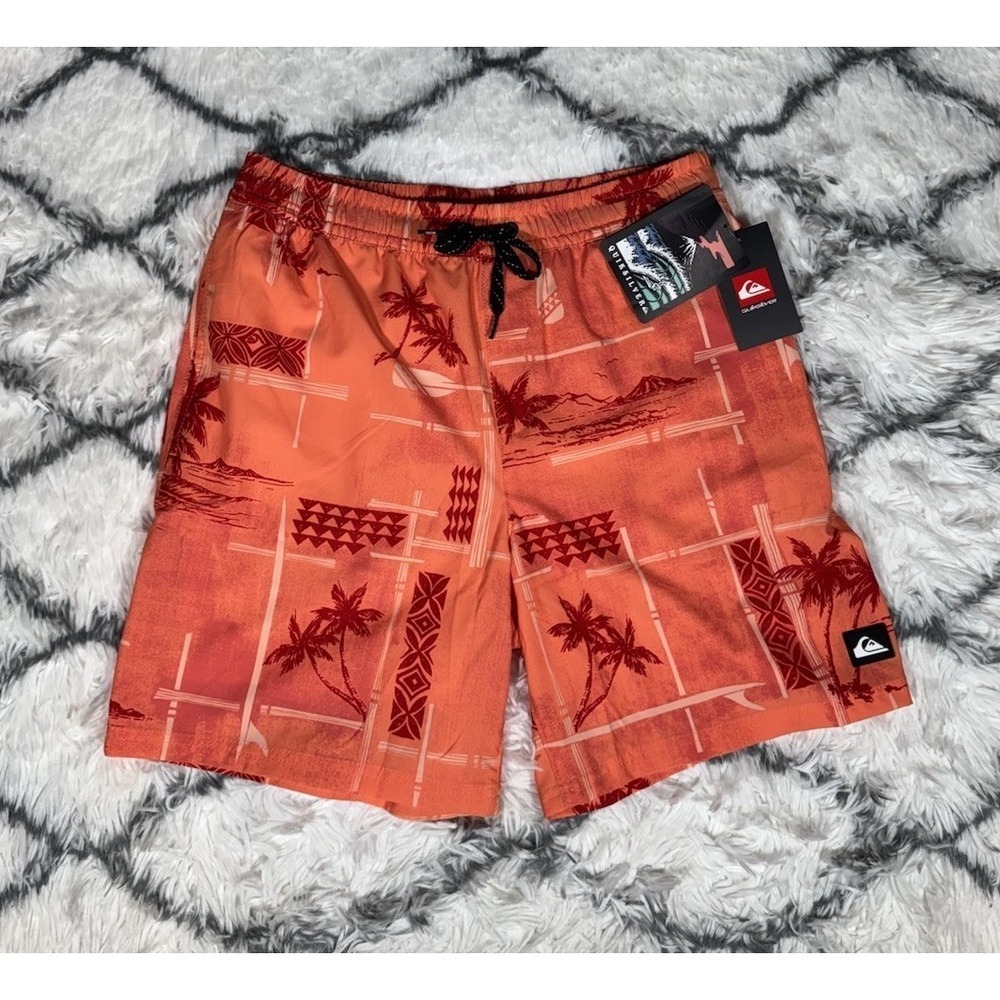 QUIKSILVER Swim Trunks Board Shorts Papaya Orange Red Men's Sz M *NEW* $80
